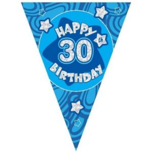 Party dekor kiegészítő 3,6m felirat, zászló Happy Birthday 30 kék Parti fólia zászlófűzér 30-as számos