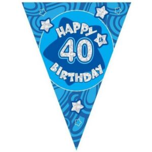 Party dekor kiegészítő 3,6m felirat, zászló Happy Birthday 40 kék Parti fólia zászlófűzér 40-es számos