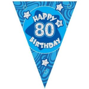 Party dekor kiegészítő 3,6m felirat, zászló Happy Birthday 80 kék Parti fólia zászlófűzér 80-as számos