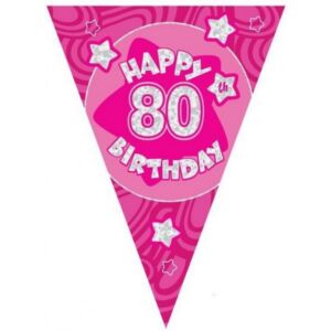Party dekor kiegészítő 3,6m felirat, zászló Happy Birthday 80 pink Parti fólia zászlófűzér 80-as számos
