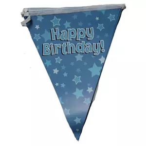 Party dekor zászló fűzér Happy Birthday kék csillagos