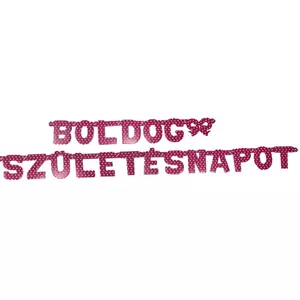 Party banner magenta pöttyös Boldog Születésnapot