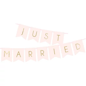 Party banner Lánybúcsúra Just Married light pink fűzér 15x155cm