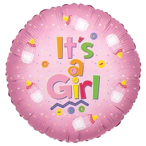 Party Lufi fólia 18" /45cm kerek alakú, it's a girl cumisüveggel