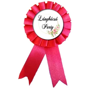 Party kitűző lánybúcsú rozettás lánybúcsú party felirattal rózsaszín