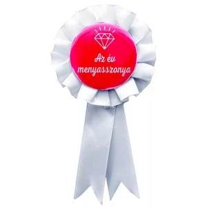 Party Party kitűző szalagos Az év menyasszonya gyémántköves fehér szalaggal