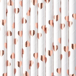 Party szívószál papírból rosegold, szíves 10db/csomag