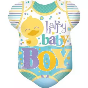 Party Lufi 18"-45cm Szülinapi Happy Baby Boy rugdalózó Fólia Léggömb+hélium