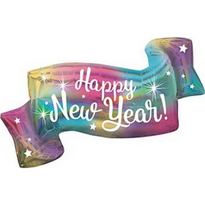 Party Lufi 39"-99cm Irrizáló "Happy New Year"szilveszteri fólia lufi +hélium
