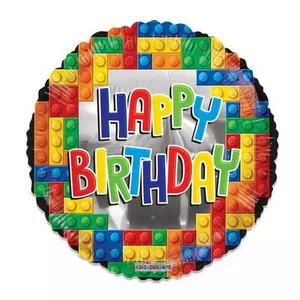 Party Lufi fólia 18inch gömb alakú, Happy Birthday kockás Fólia léggömb+hélium