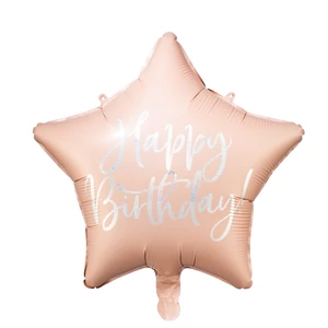 Party Lufi fólia 40cm Csillag, púder pink, 15,5 Happy Birthday