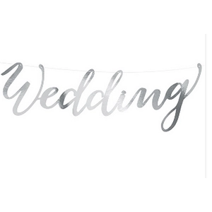 Party banner esküvői Wedding, ezüst 16,5x45cm