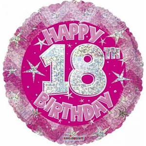 Party Lufi szülinapi 18"-46cm 18th Happy Birthday Pink Sparkle mintás Hologrammos Fólia Léggömb+hélium