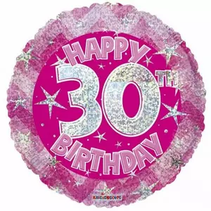 Party Lufi szülinapi 18"-46cm 30th Happy Birthday Pink Sparkle mintás Hologrammos Fólia Léggömb+hélium