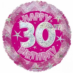 Partylufi szülinapi 18"-46cm 30th Happy Birthday Pink Sparkle mintás Hologrammos fólia Léggömb+hélium