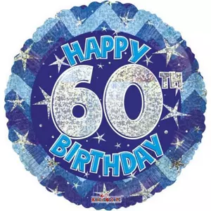 Party Lufi szülinapi 18"-46cm 60th Happy Birthday Blue Sparkle mintás Hologrammos Fólia Léggömb+hélium