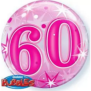 Party Lufi szülinapi 22"-56cm 60-as Pink Starburst Sparkle Bubble Számos Csillagos Fólia Léggömb+hélium