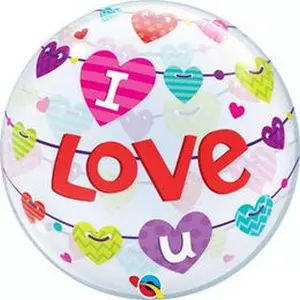 Party Lufi Valentin 22''-56cm I Love U Banner Hearts Szerelmes Bubble Fólia Léggömb+hélium