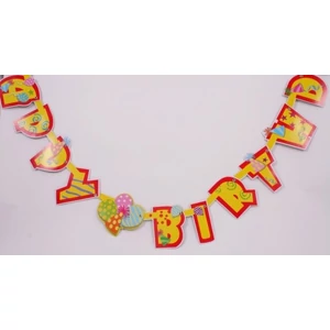 Party banner papír fűzér 1,6m Happy Birthday lufis dekor sárga/piros