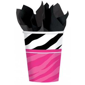 Party pohár papír 266ml Zebra csíkos fekete/pink 8db/csomag