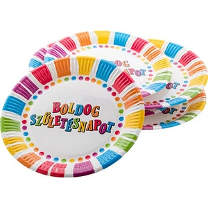 Party tányér papír 23cm Boldog Születésnapot 6db/csomag