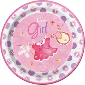 Party tányér papír 23cm It's a girl, 8db/csomag, rózsaszín