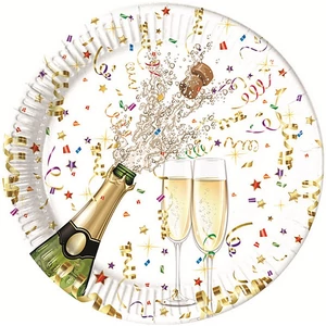 Party tányér papír 23cm Szilveszteri parti tányér (8db/csomag) Metalizált pezsgő-konfetti mintás