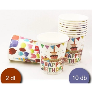 Party pohár 2dl 10db/csomag, Happy Birthday tortás-lufis