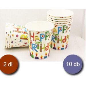 Party pohár 2dl 10db/csomag, Happy Birthday gyertyás ajándék
