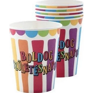 Party pohár csíkos-pöttyös Boldog születésnapot! 6db/cs. 250 ml