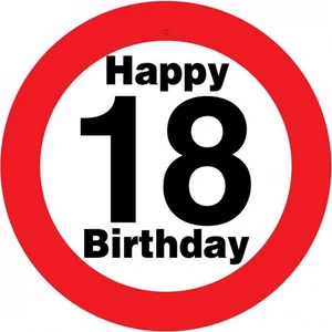 Party Sebességkorlátozó tábla 50cm, Happy 18 Birthday feliratos tábla Szülinpi műanyag parti dekoráció
