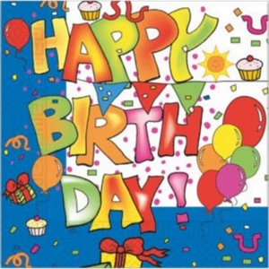 Party szalvéta 33x33cm 20db/csomag, Happy Birthday kék