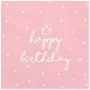 Party Szalvéta PartyDeco 3rétegű 33x33cm-es, rózsaszín Happy Birthday felirattal