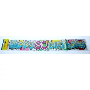 Party banner szülinapi felirat Happy Birthday 60-as 3, 6m