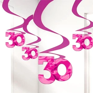 Party függő szülinapi dekor spirálos 30-as lila színű 5db spirálos 30-as függő dekor/csomag