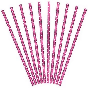 Party szívószál 19,5cm pöttyös fehér-rózsaszín papír (10db/cs.) papír (10db/cs.)