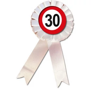 Party kitűző évszámos rozettás, behajtani tilos 30.szülinap fehér