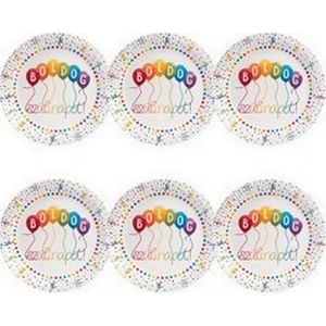 Party tányér 23cm Streamers Boldog Szülinapot! feliratú papír tányér (6db/csomag) lufis parti papír tányér
