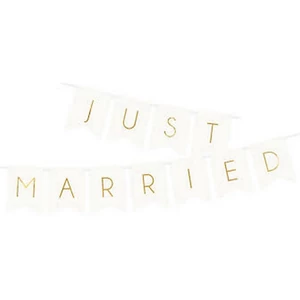 Party banner esküvői fehér, Just Married felirattal 15x155cm