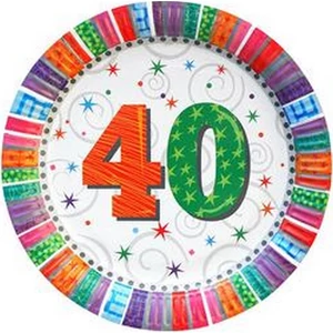 Party tányér Szülinapi Radiant 40-es Szülinapos számos parti tányér 23cm (6db/csomag) Happy Birthday