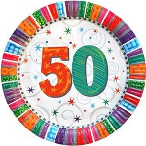 Party tányér Szülinapi Radiant 50-es szülinap számos parti tányér 23cm (6db/csomag) Happy Birthday