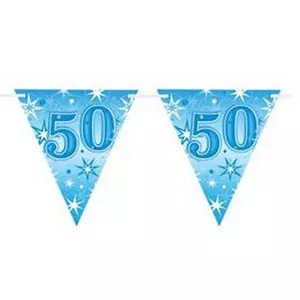 Party banner Szülinapi 50 Happy Birthday - Blue Sparkle -50- Kék Parti Zászlófűzér 360cm