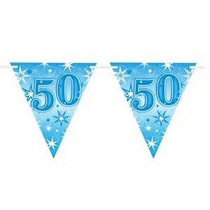 Party banner Szülinapi 50 Happy Birthday - Blue Sparkle -50- Kék Parti Zászlófűzér 360cm