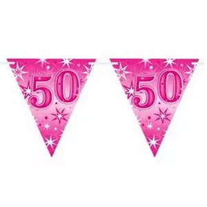 Party banner Szülinapi 50 Happy Birthday - Pink Sparkle -50- Rózsaszín Parti Zászlófűzér 360cm