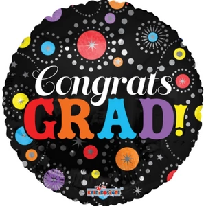 Partylufi fólia Ballagásra, mini forma congrats gömb, fekete pöttyös