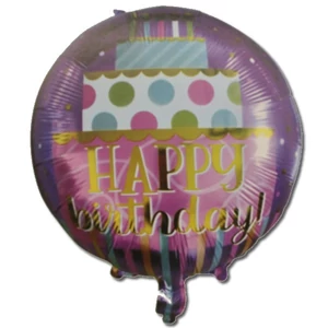 Partylufi fólia Happy Birthday, tortás,lila 18"/45cm