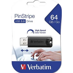 Pendrive 64GB USB 3.0, VERBATIM Pinstripe fekete UV64GPF2