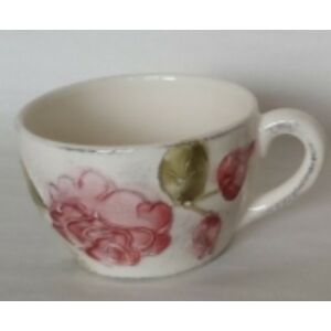 Kerámia kávés csésze virágos bordó rózsás - kézzel festett domború mintás