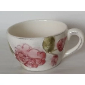 Csésze teás Porcelán virágos 3dl bordó rózsás domború mintás