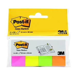 Jelölőcímke 3M POSTIT papír 4x50 lap 20x38mm neon vegyes Irodai kiegészítők